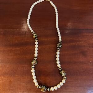 Vintage JAPAN Faux Pearl Beaded Necklace Beads Jewelry 28" long Single Strand